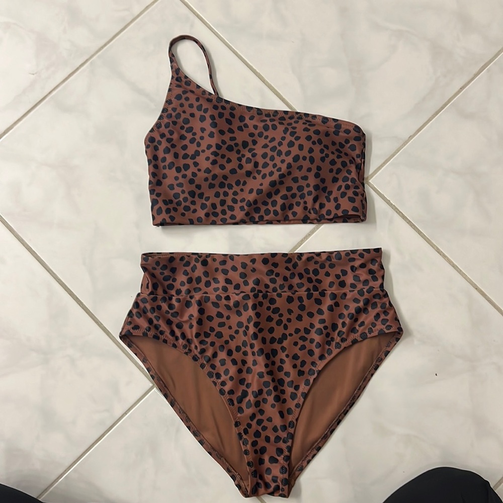 Animal print high waisted bikini swim suit